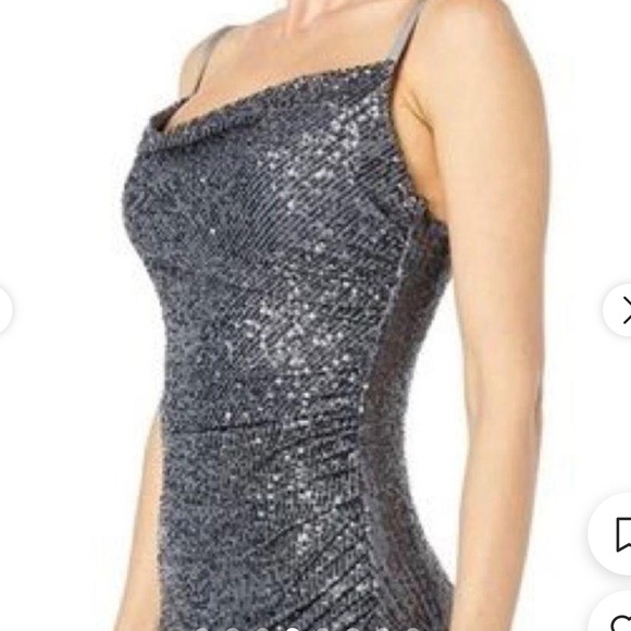 Laundry by Shelli Segal women's grey and silver sequin cowl neck dress Size 8 - Picture 4 of 12